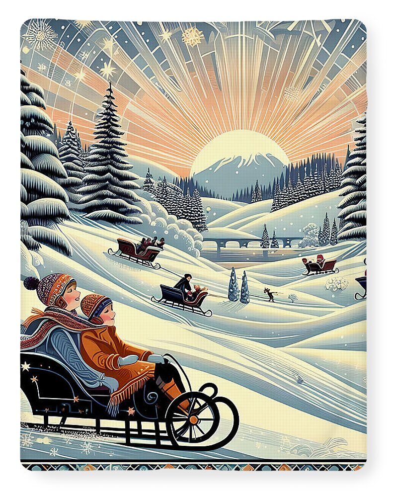 Winter Wonderland Sledding Adventure Fleece Blanket
