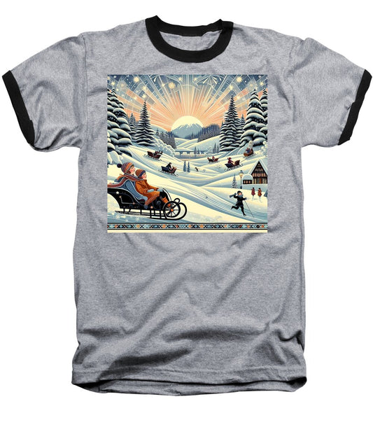 Winter Wonderland Sledding Adventure Baseball T-shirt