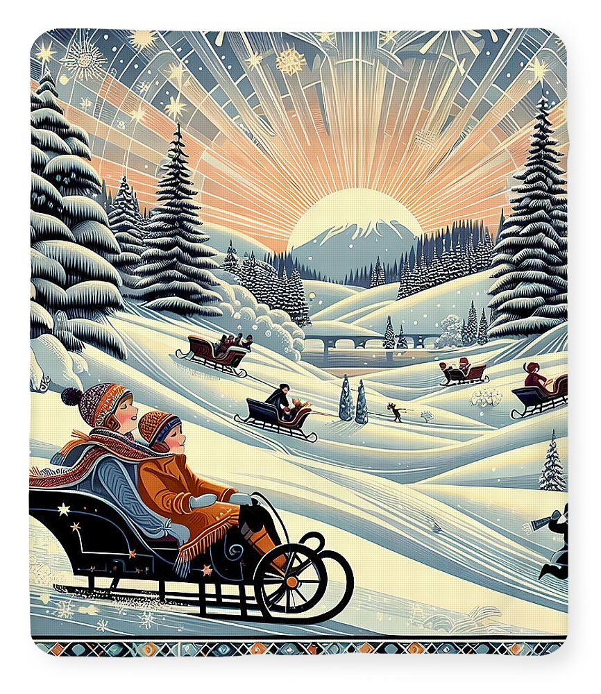 Winter Wonderland Sledding Adventure Fleece Blanket