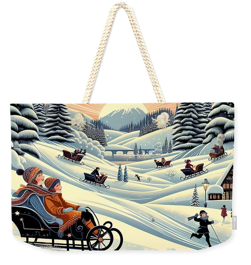 Winter Wonderland Sledding Adventure - Weekender Tote Bag