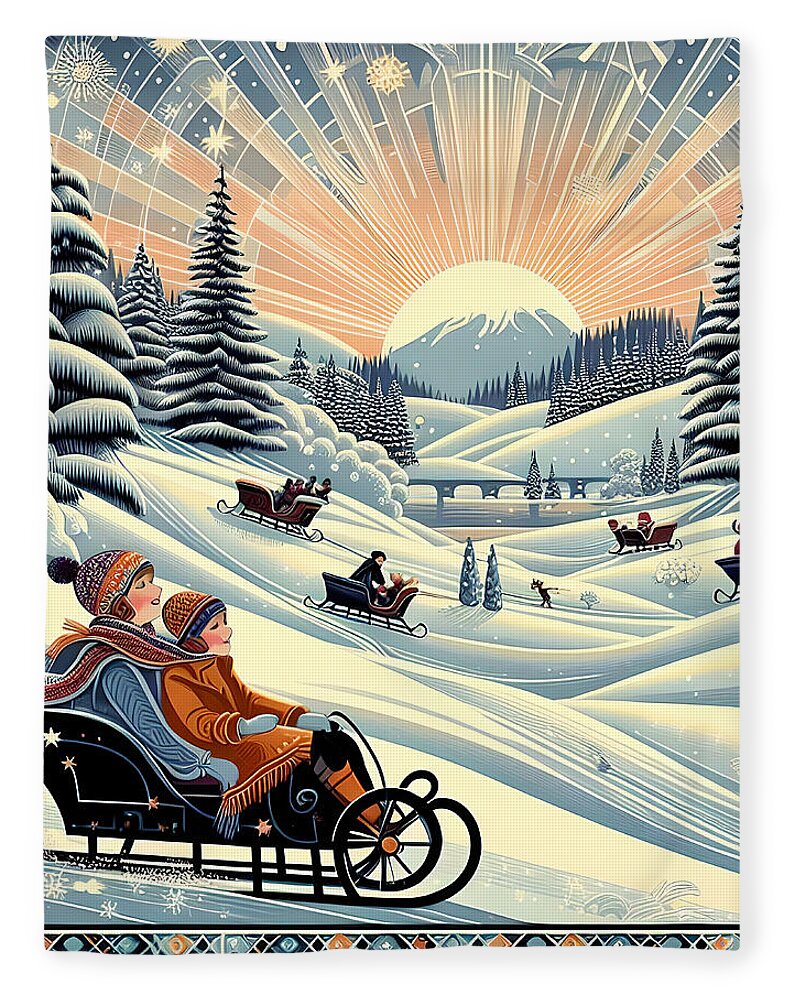 Winter Wonderland Sledding Adventure Fleece Blanket