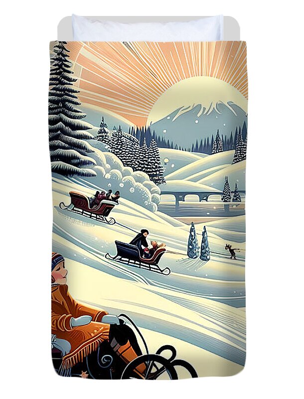 Winter Wonderland Sledding Adventure - Duvet Cover