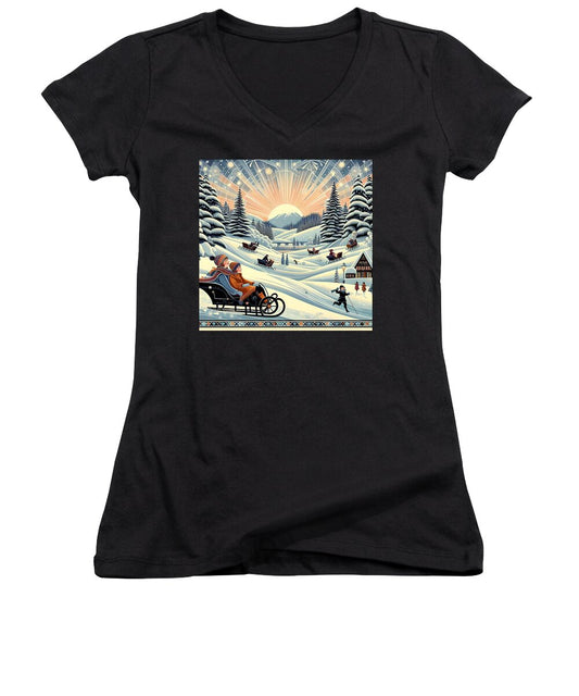 Winter Wonderland Sledding Adventure Women's V-Neck T-shirt