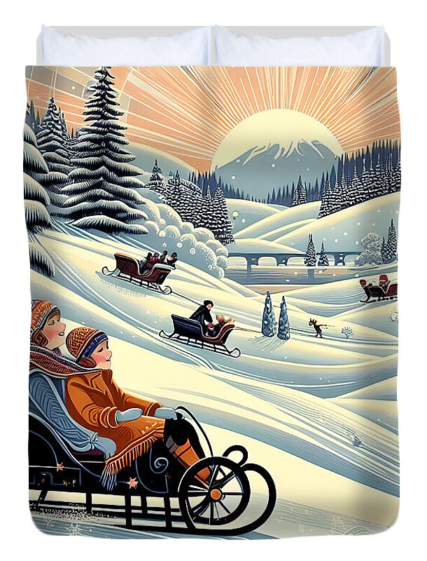 Winter Wonderland Sledding Adventure - Duvet Cover