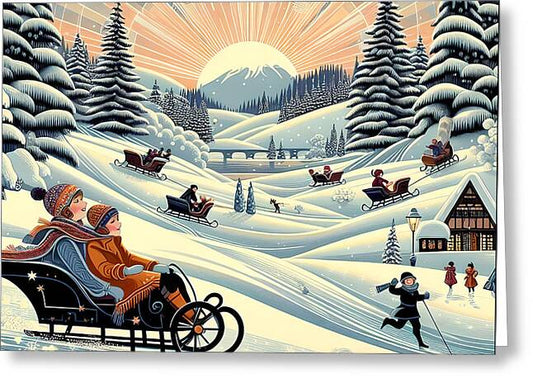 Winter Wonderland Sledding Adventure Greeting Card