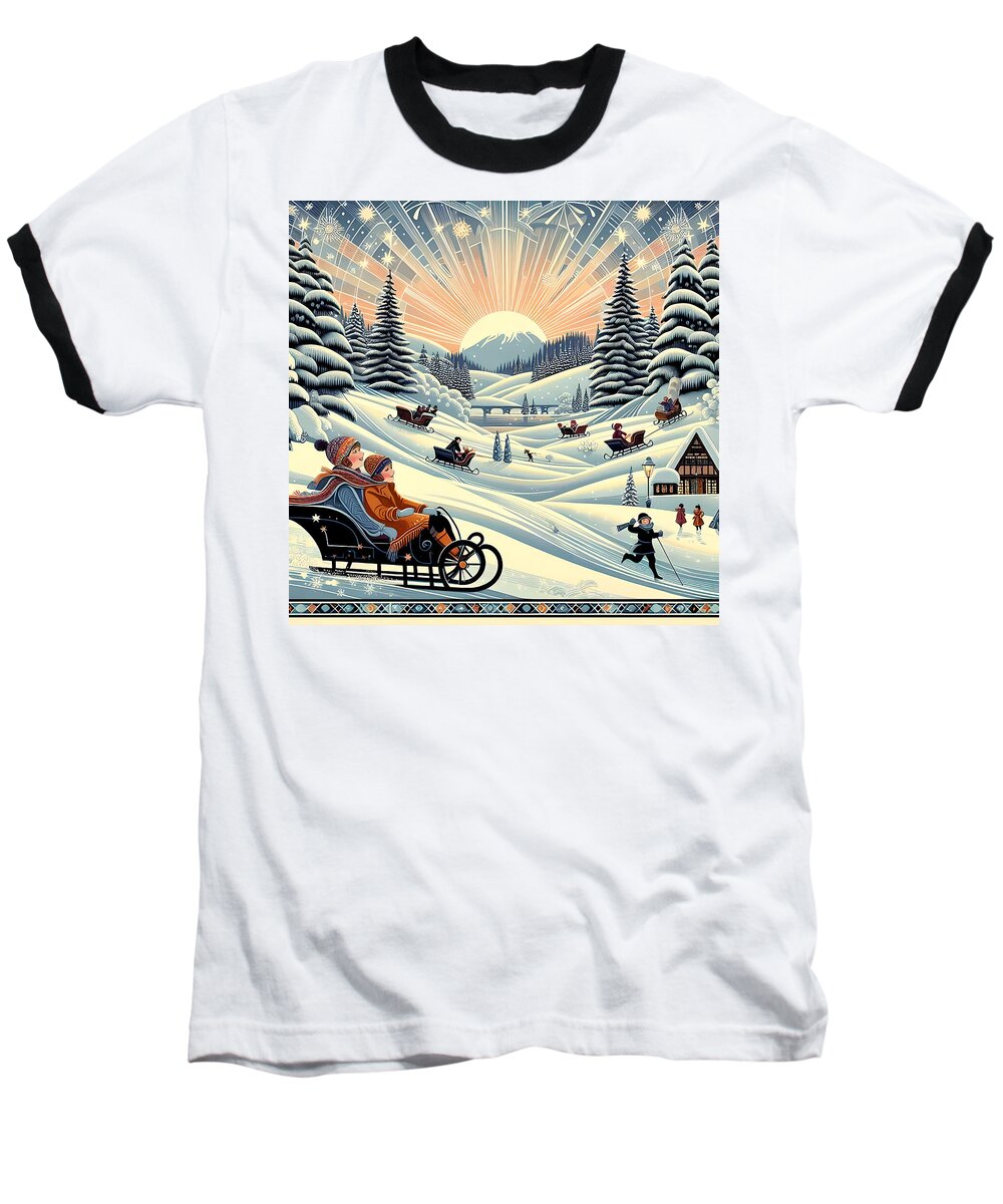 Winter Wonderland Sledding Adventure Baseball T-shirt