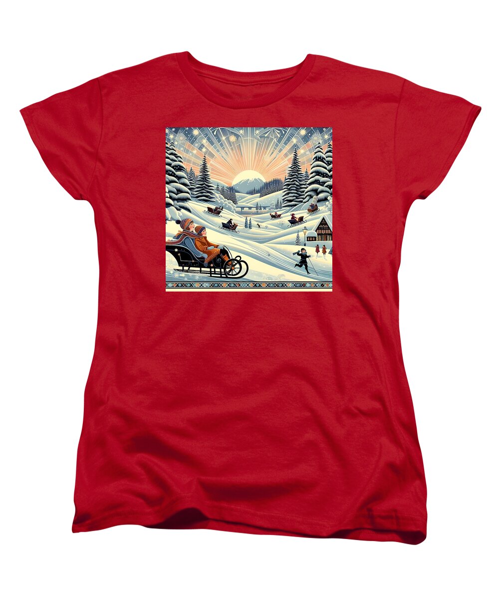 Winter Wonderland Sledding Adventure Women's T-Shirt