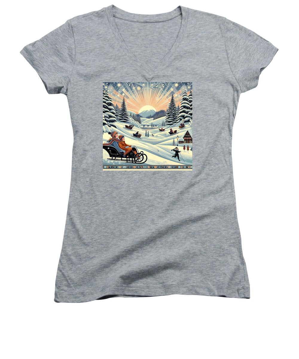 Winter Wonderland Sledding Adventure Women's V-Neck T-shirt