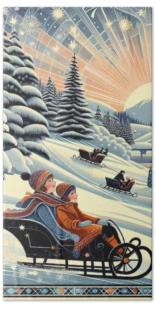 Winter Wonderland Sledding Adventure Bath Towel