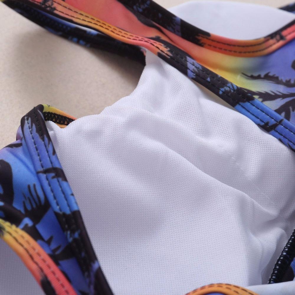Women's Two Piece Crop Top High Waist Shorts & Floral Top Bikini Swimwear Beachwear