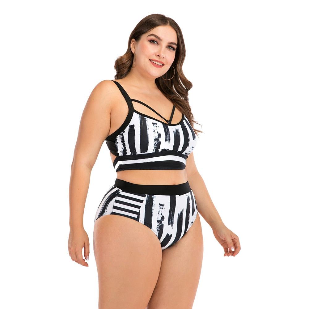 Women's Two Piece Plus Size Halter Neck Built-in Sports Bra Bikini Swimsuit Beachwear