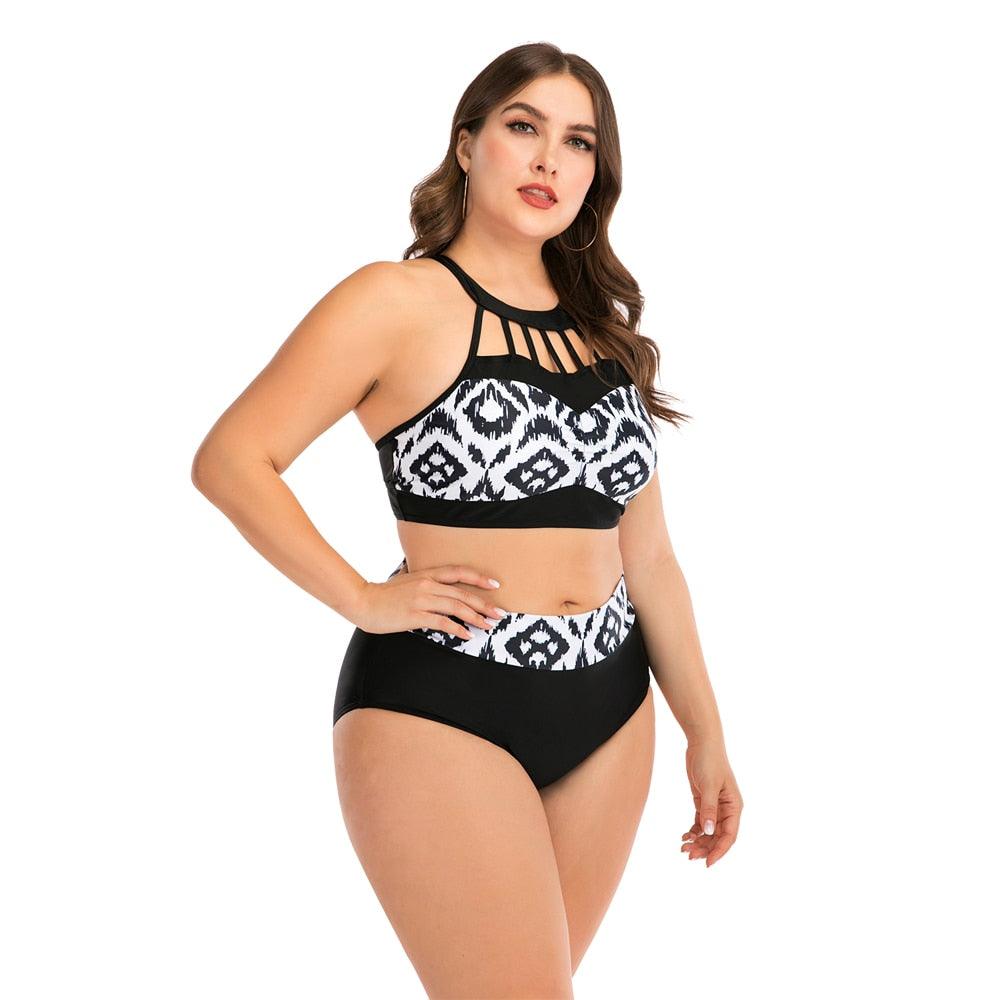 Women's Two Piece Plus Size Halter Neck Built-in Sports Bra Bikini Swimsuit Beachwear