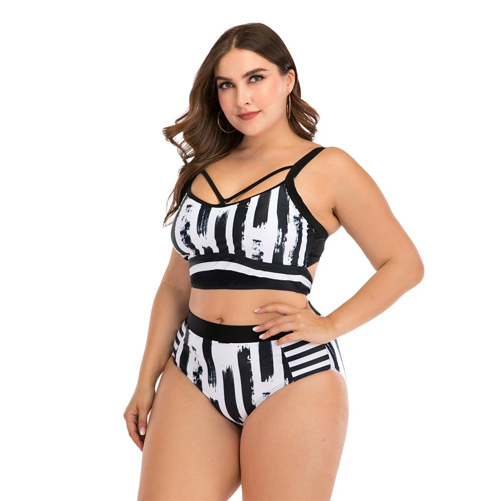 Women's Two Piece Plus Size Halter Neck Built-in Sports Bra Bikini Swimsuit Beachwear