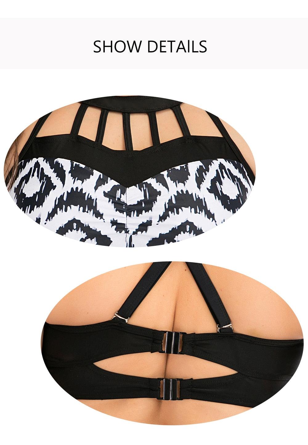 Women's Two Piece Plus Size Halter Neck Built-in Sports Bra Bikini Swimsuit Beachwear