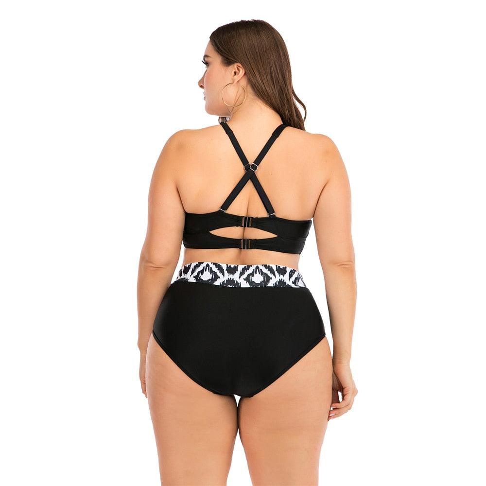 Women's Two Piece Plus Size Halter Neck Built-in Sports Bra Bikini Swimsuit Beachwear