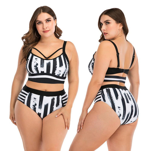Women's Two Piece Plus Size Halter Neck Built-in Sports Bra Bikini Swimsuit Beachwear