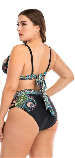 Women's Two Piece Plus Size Halter Neck Built-in Sports Bra Bikini Swimsuit Beachwear