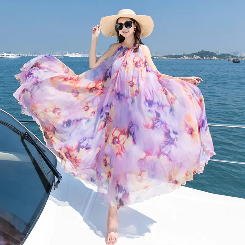 Bohemian Floral Chiffon Maxi Dress for Plus Size