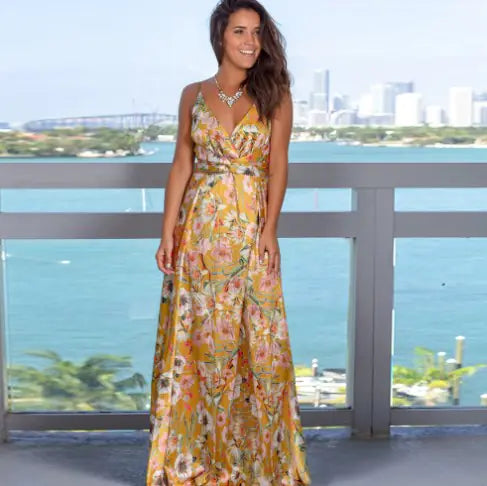 Women's Maxi Dress High Slit Sleeveless V Neck Summer Dress