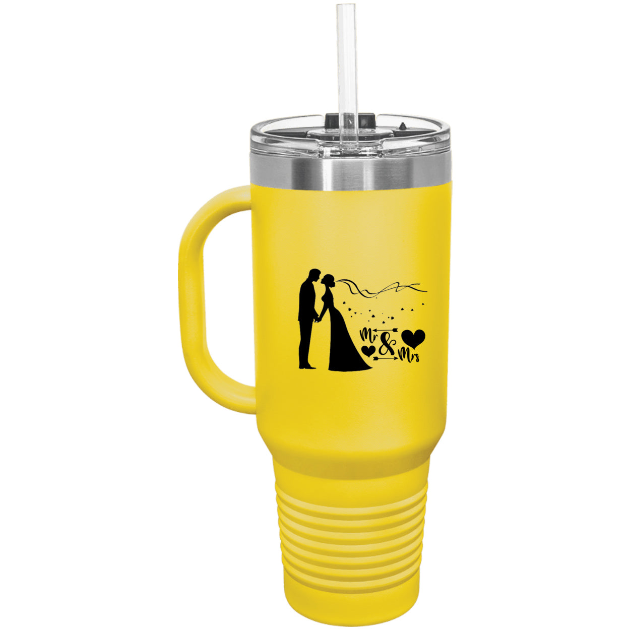 Bride and Groom Mr & Mrs Wedding Polar Camel 40 oz. Travel Mug with Handle & Straw