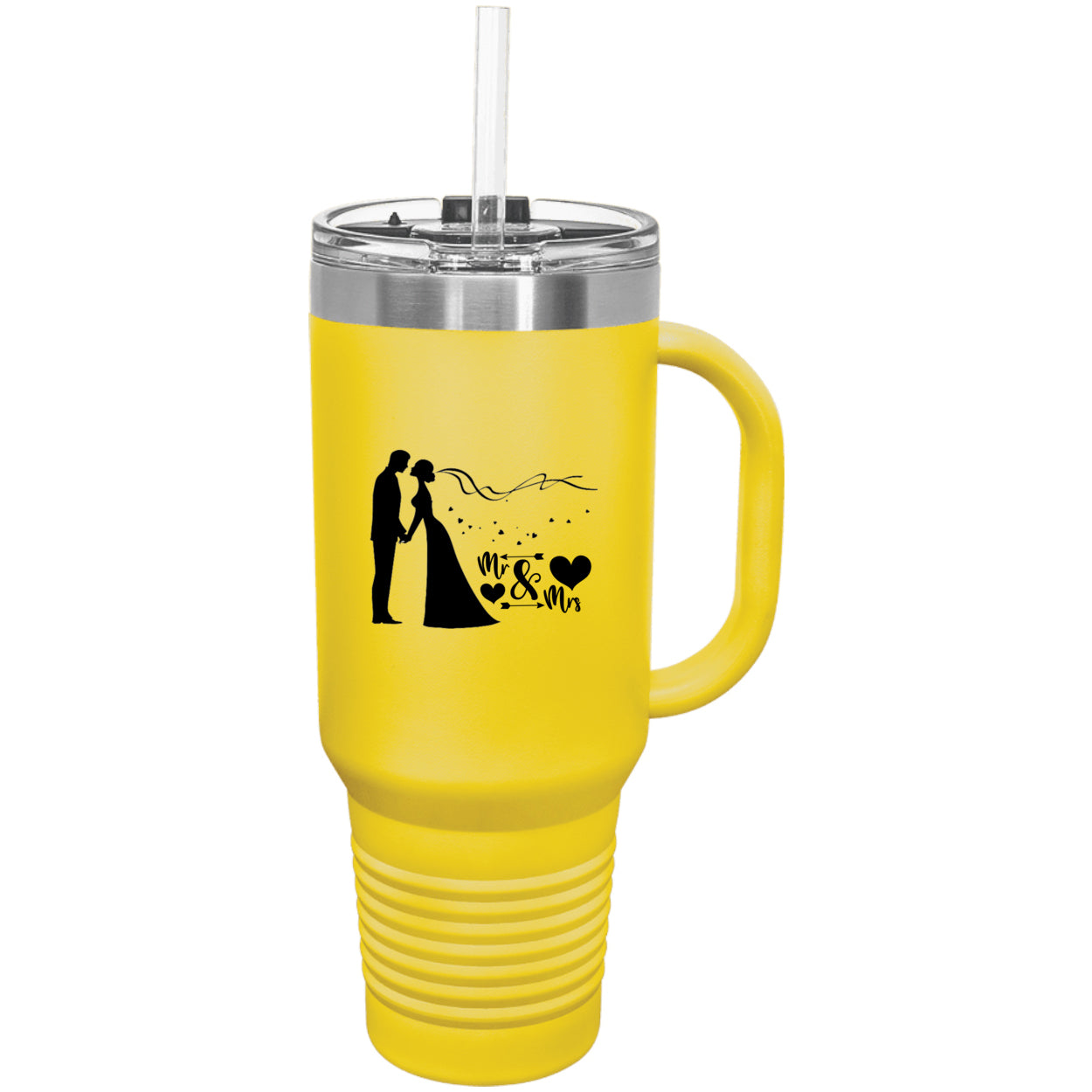 Bride and Groom Mr & Mrs Wedding Polar Camel 40 oz. Travel Mug with Handle & Straw