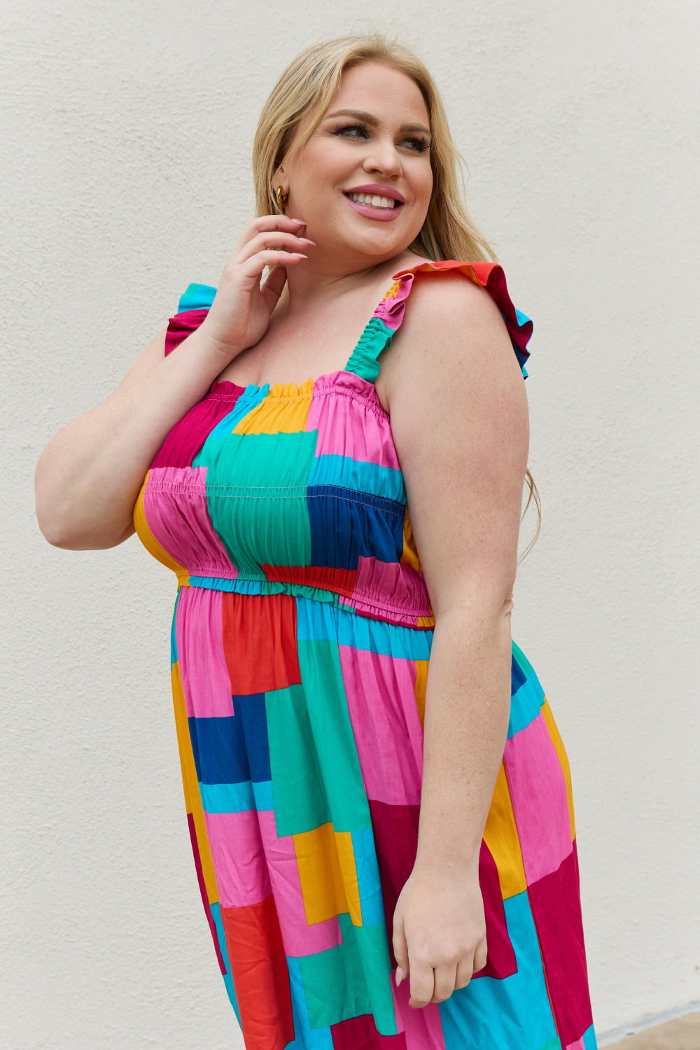 Multicolored Square Print Summer Dress up to 3XL - Shell Design Boutique