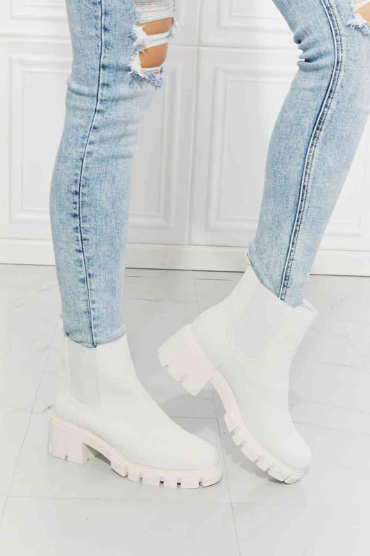 MMShoes Work For It Matte Lug Sole Chelsea Boots in Solid White - Shell Design Boutique