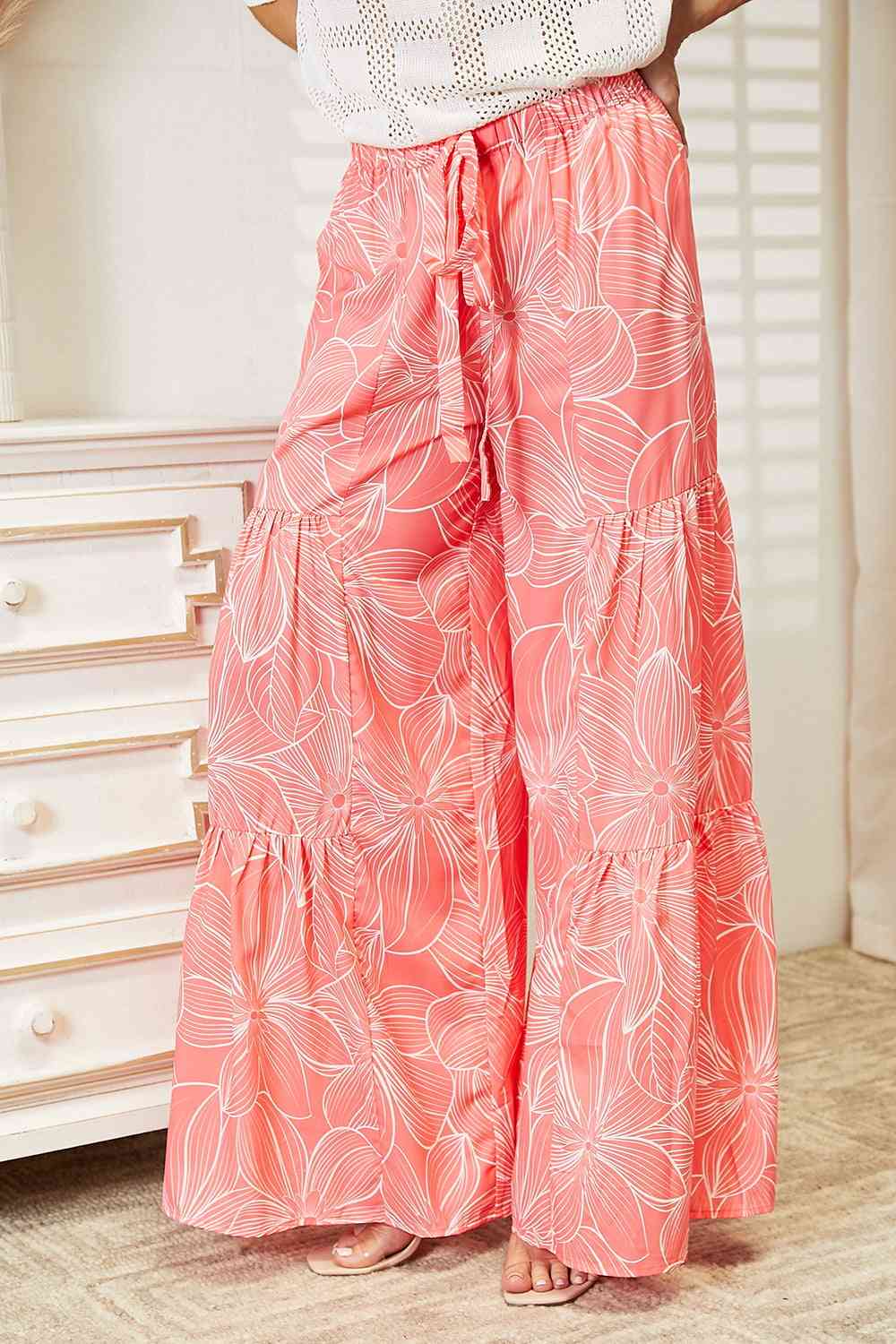 Double Take Floral Tiered Wide Leg Pants - Shell Design Boutique