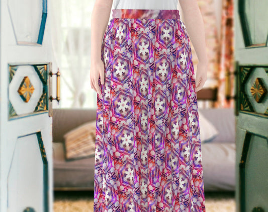 Colorful Purple and Pink Pinwheel Pattern Maxi Chiffon Skirt With Lining up to 5XL - Shell Design Boutique