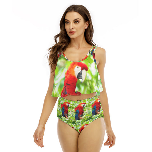Scarlett Macaw Printed Women's Ruffled Vest Bikini Swimsuit