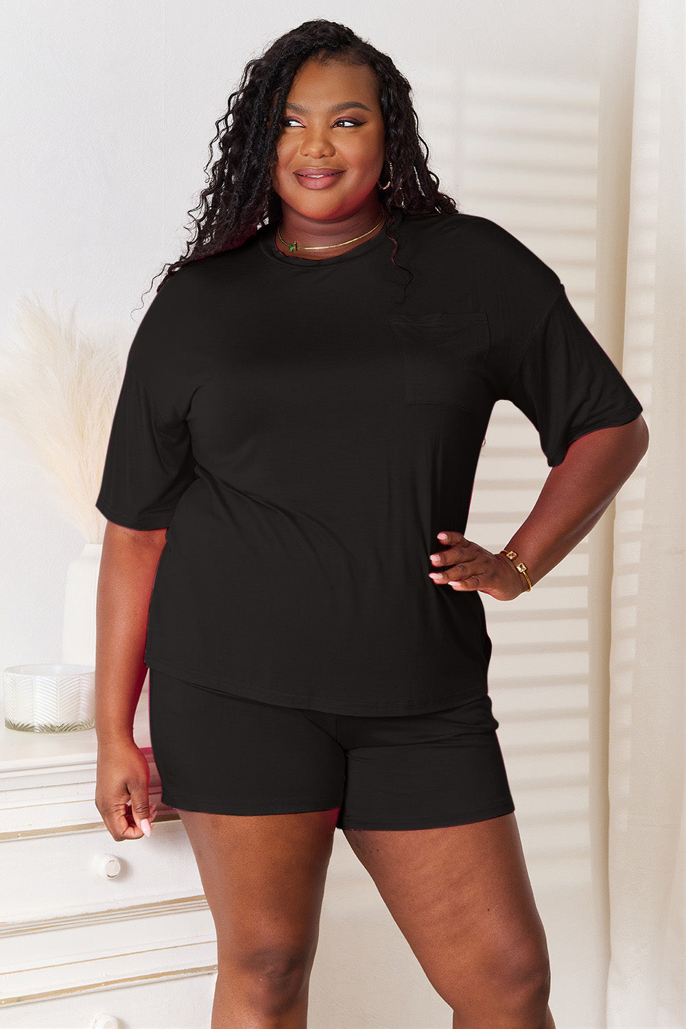 Basic Bae Soft Rayon Half Sleeve 2-piece T-shirt and Shorts Outfit