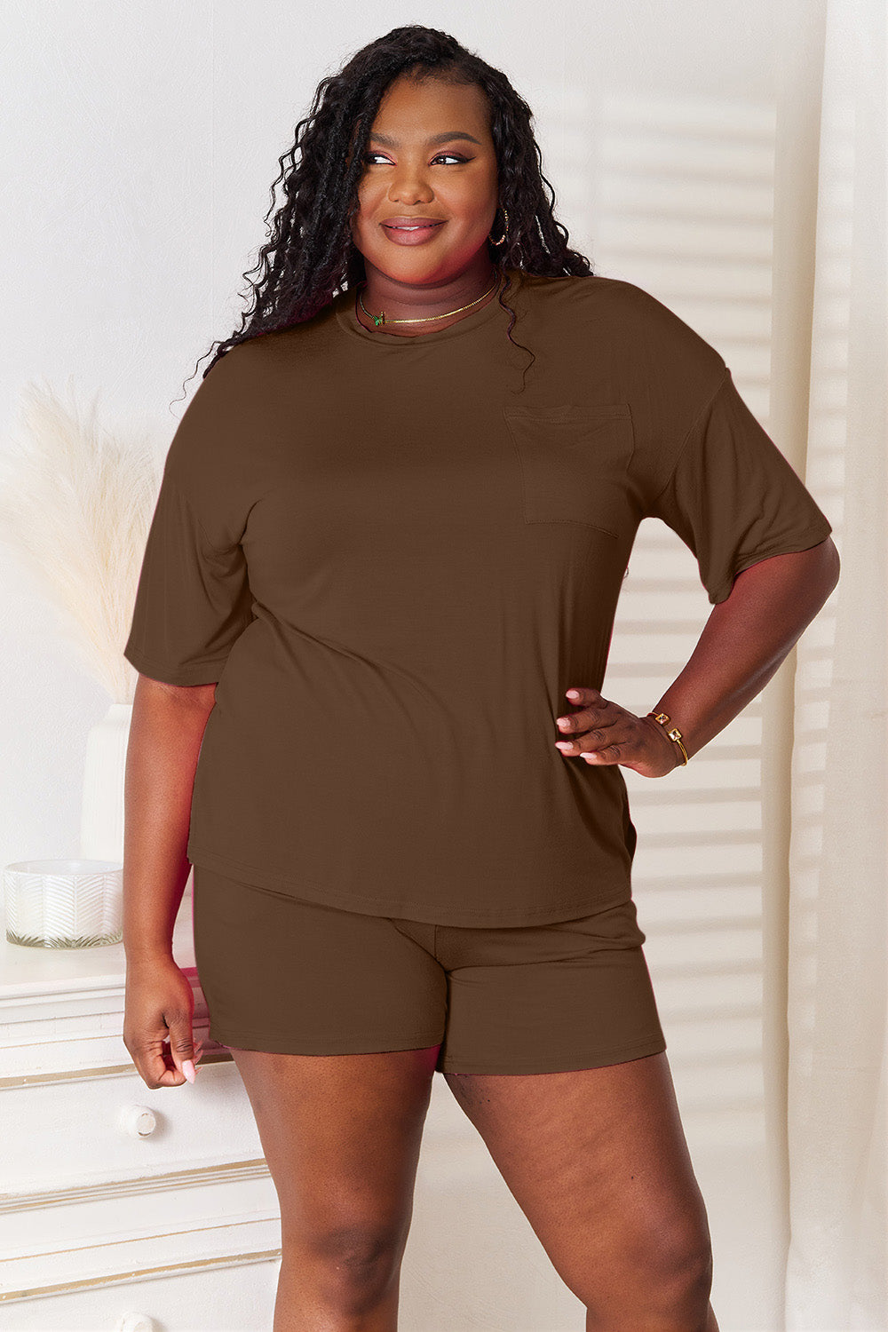 Basic Bae Soft Rayon Half Sleeve 2-piece T-shirt and Shorts Outfit