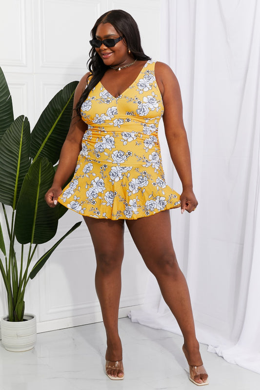 Gold and White Floral Swim Dress by Marina West up to 3XL - Shell Design Boutique