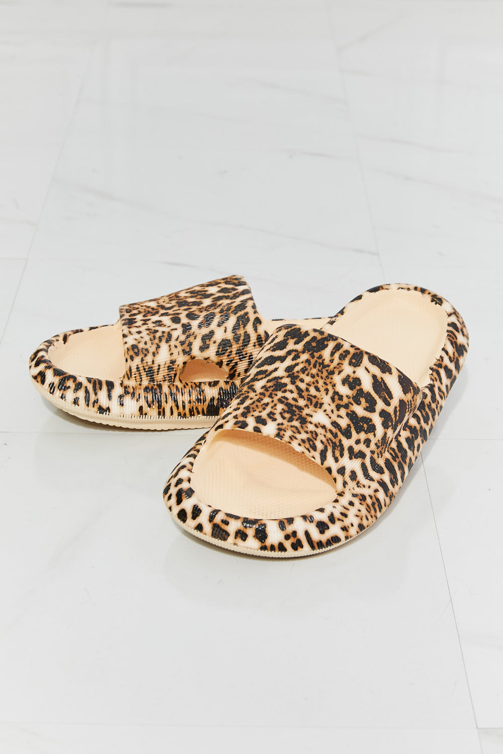 Leopard Print Brown Spotted Open Toe Slides - Shell Design Boutique