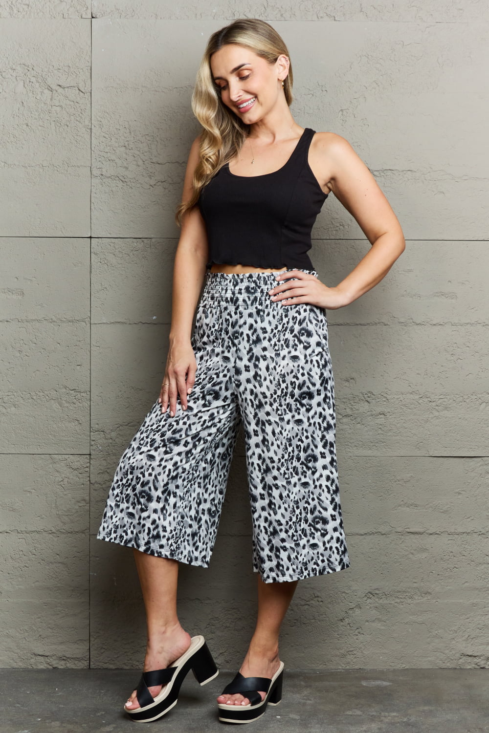 Leopard High Waist Flowy Wide Leg Pants with Pockets by Ninexis up to XL - Shell Design Boutique