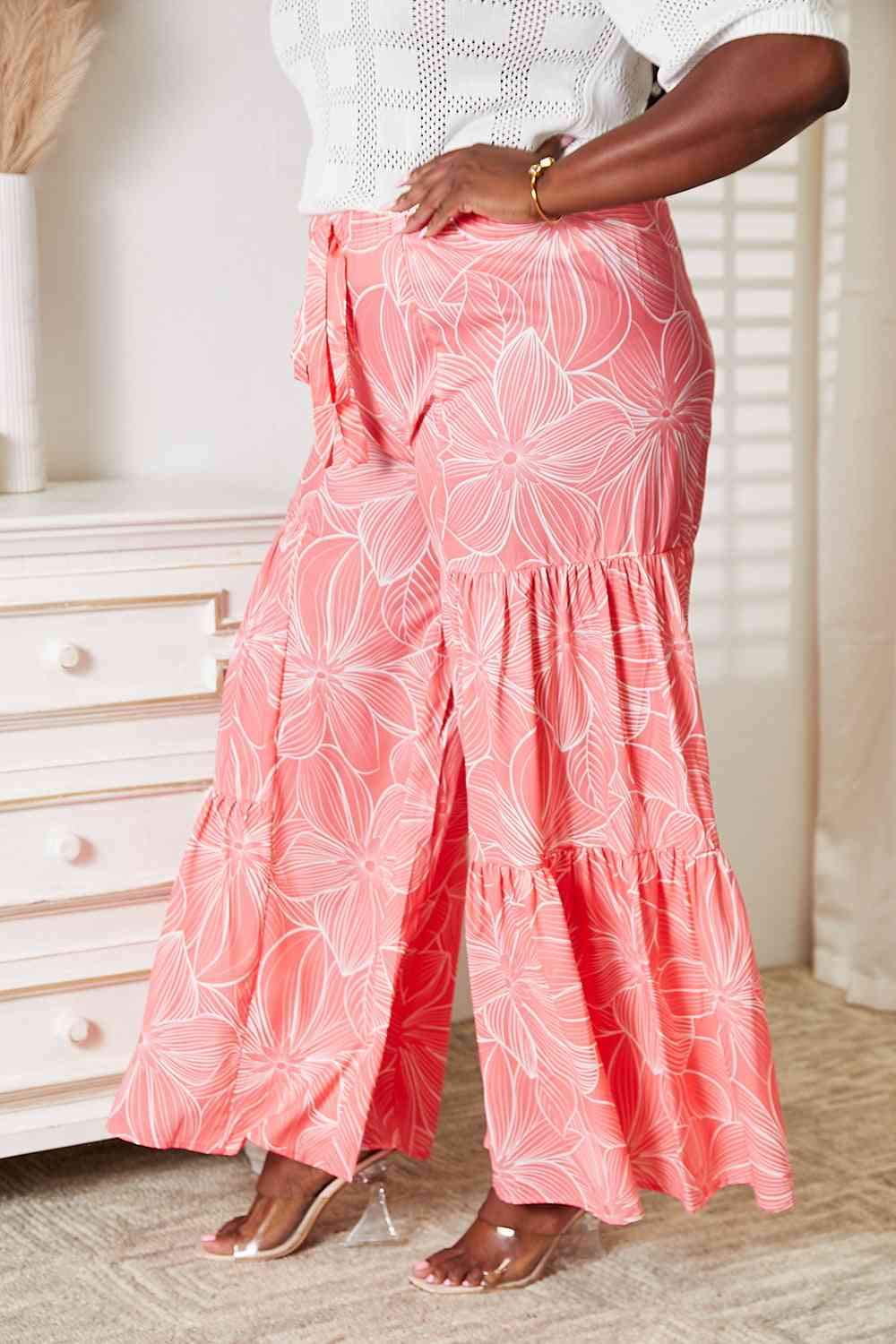 Double Take Floral Tiered Wide Leg Pants - Shell Design Boutique