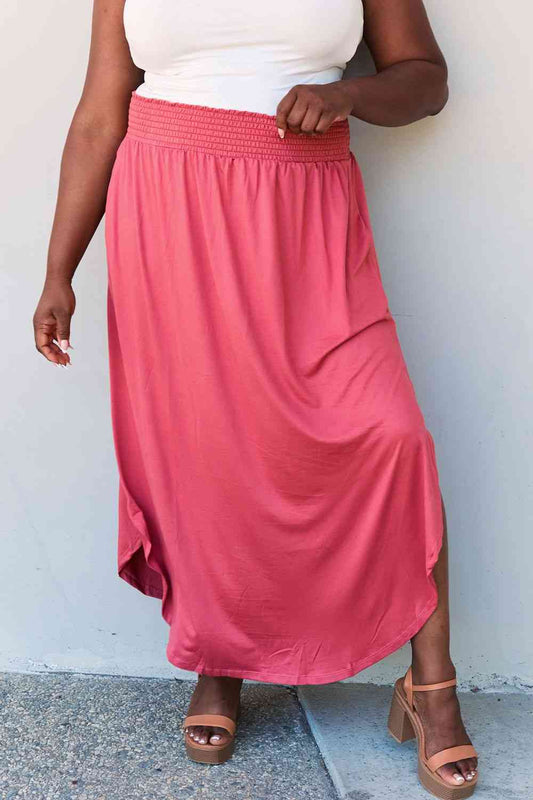 Falda larga Doublju Comfort Princess de tamaño completo con cintura alta y dobladillo redondo en rosa intenso