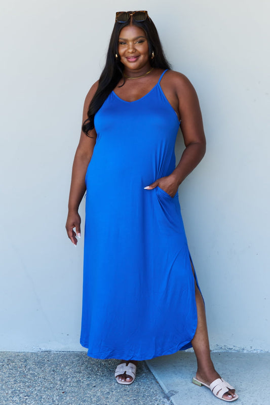 Cami Side Slit Maxi Dress in Royal Blue up to 3XL - Shell Design Boutique