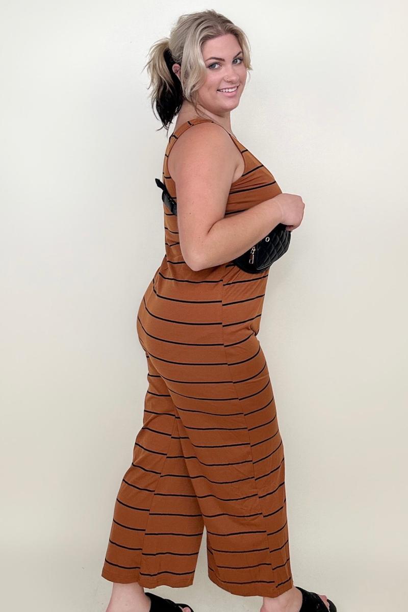 Women's Fall Striped Sleeveless Jumpsuit with Wide Legs up  to XL - Shell Design Boutique