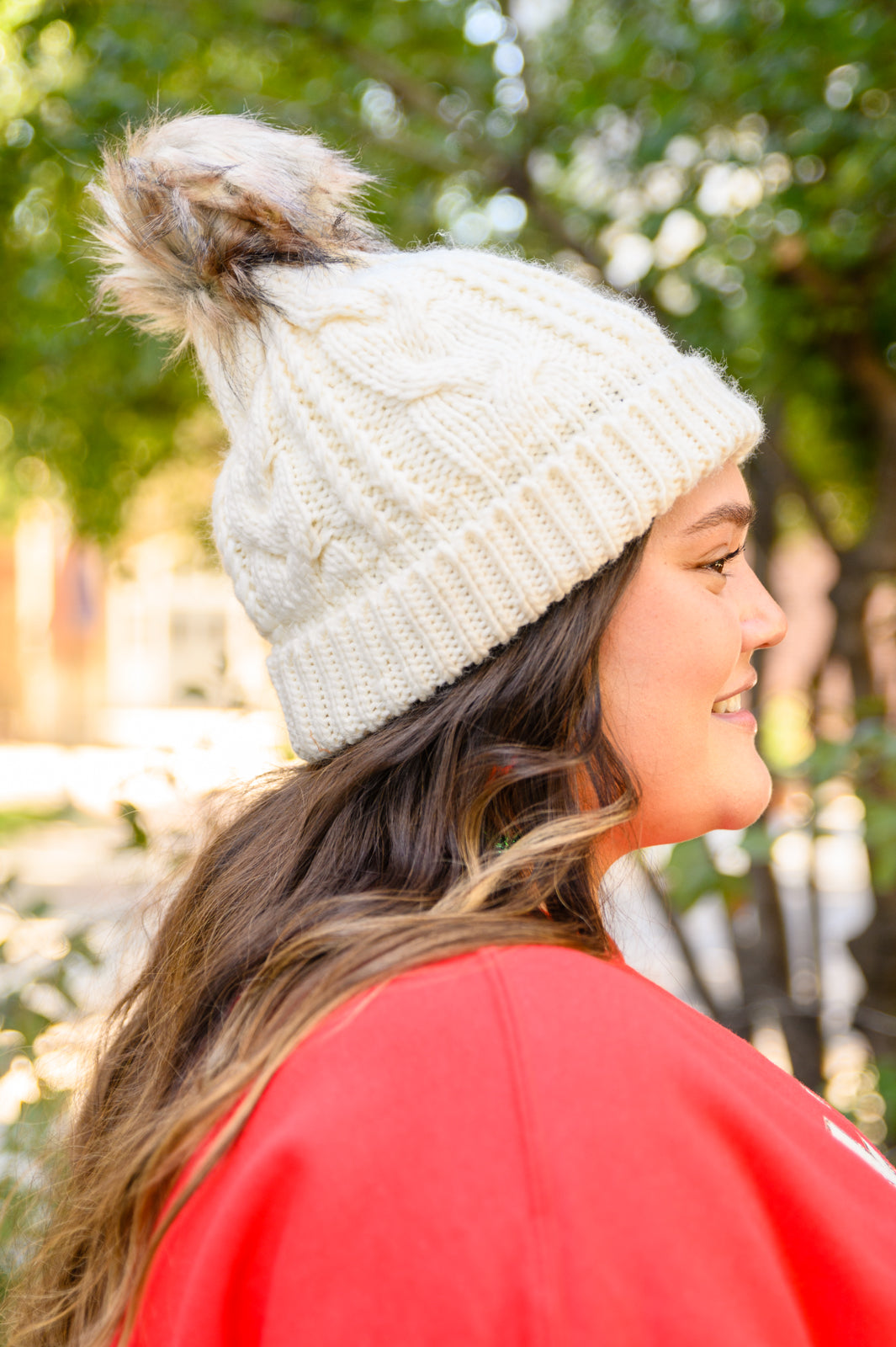 Cable Knit Cuffed Beanie Winter Hat In Ivory - Shell Design Boutique