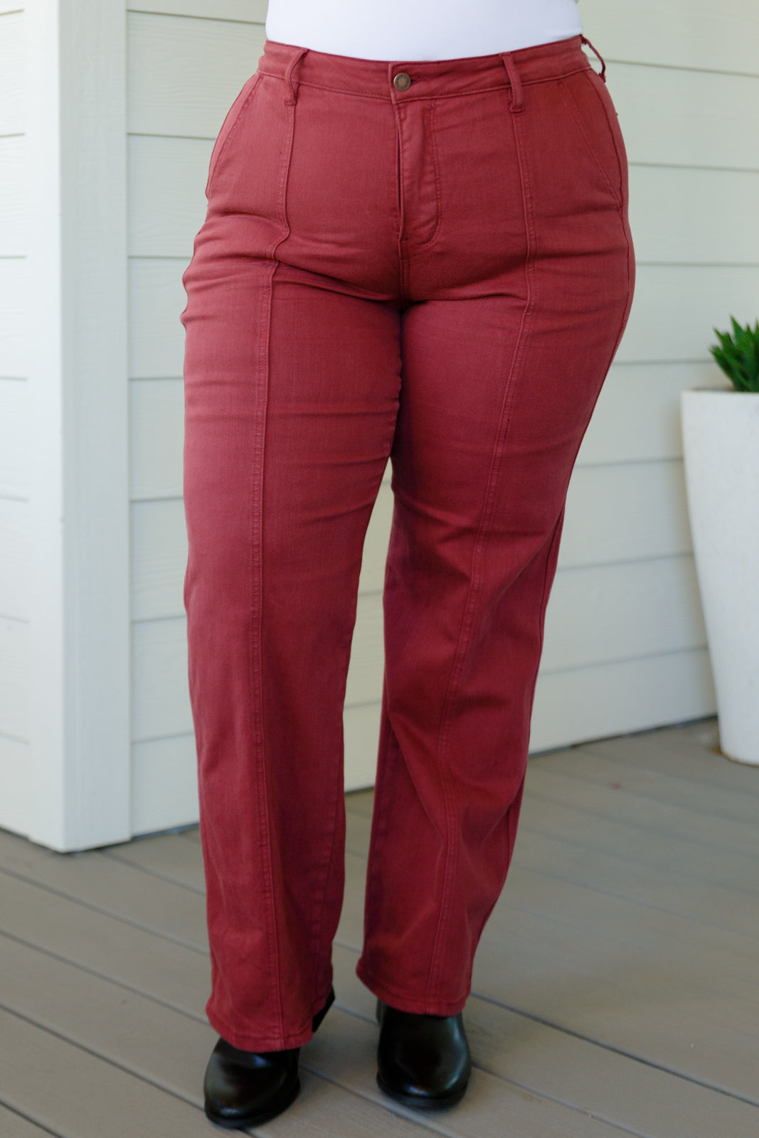 Women's Phoebe High Rise Straight Jeans in Burgundy by Judy Blue