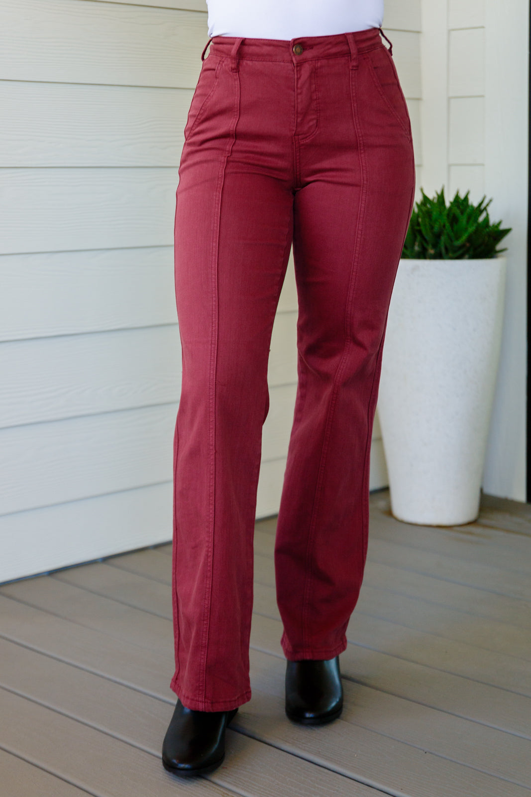 Women's Phoebe High Rise Straight Jeans in Burgundy by Judy Blue