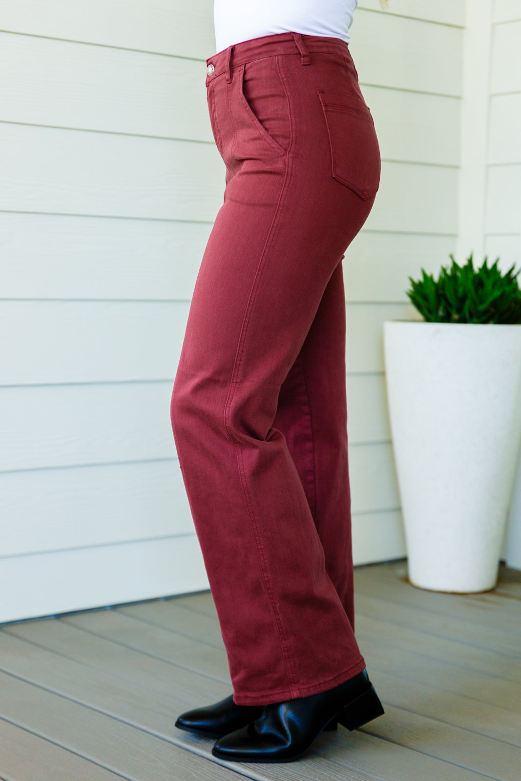 Women's Phoebe High Rise Straight Jeans in Burgundy by Judy Blue