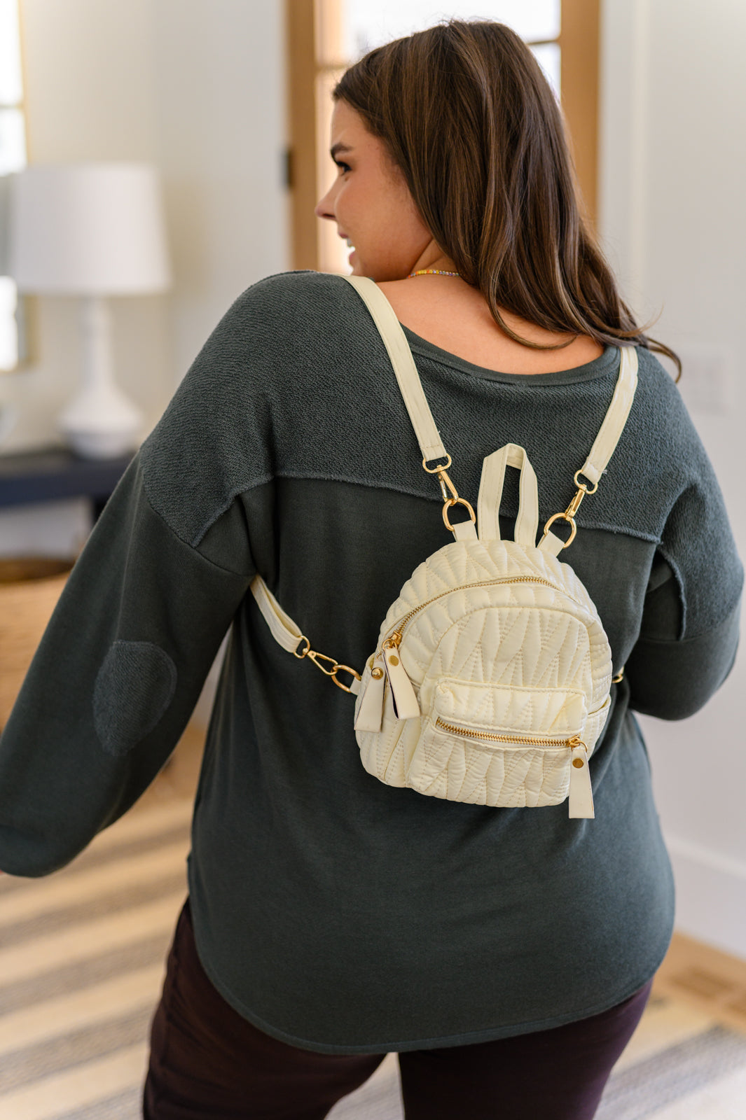 Take It With You Quilted Mini Backpack in Cream - Shell Design Boutique