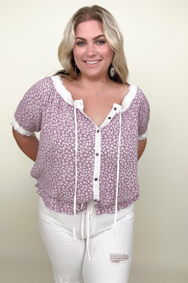 Heyson Convertible Ditsy Floral Button Down Blouse up to 3XL - Shell Design Boutique