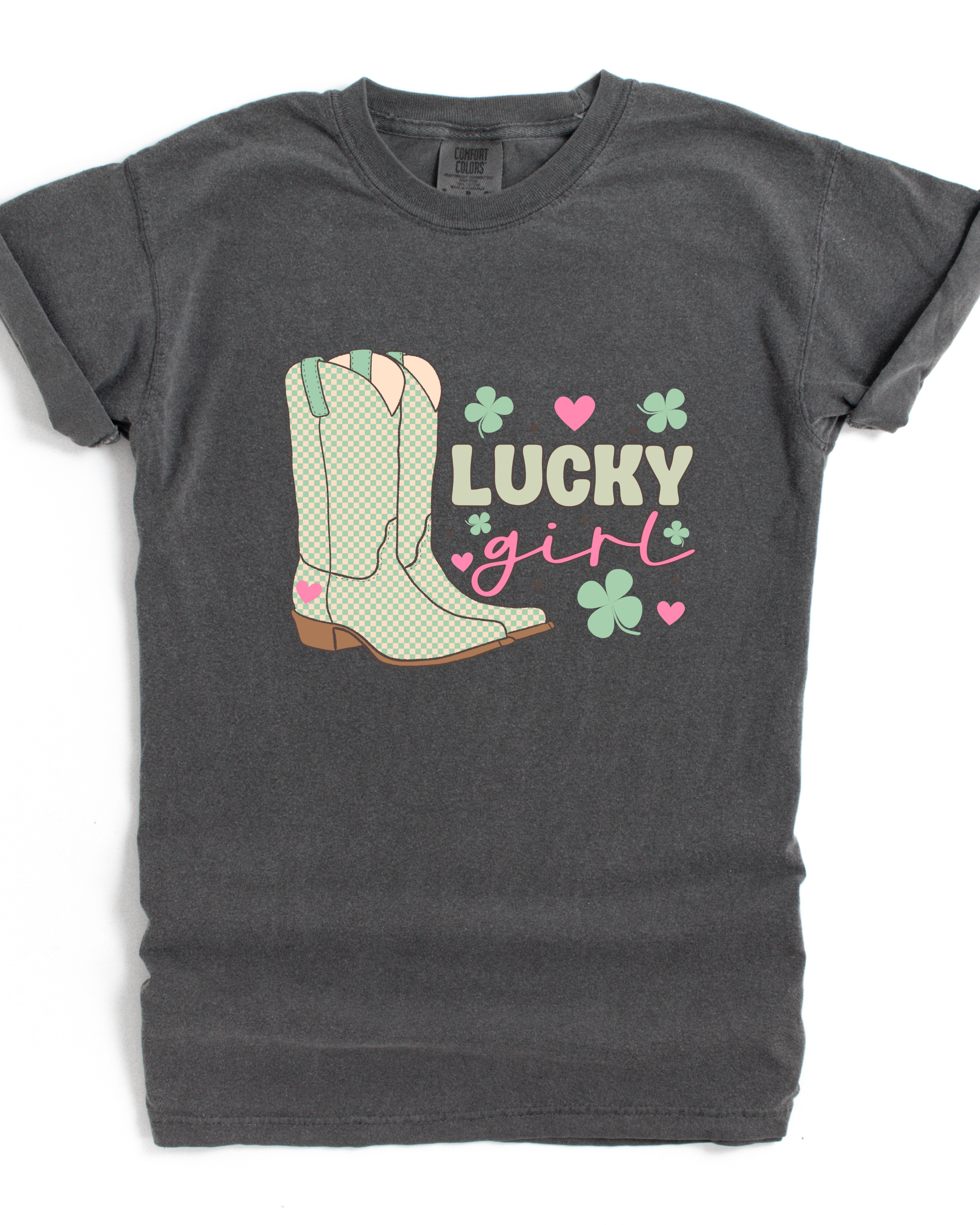 Camiseta gráfica Comfort Colors Lucky Girl para mujer hasta 3XL