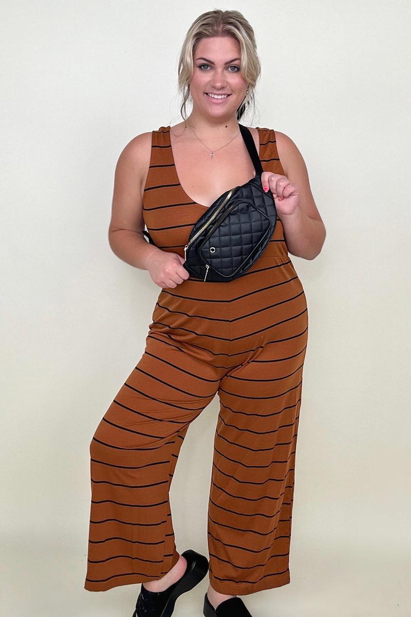 Women's Fall Striped Sleeveless Jumpsuit with Wide Legs up  to XL - Shell Design Boutique