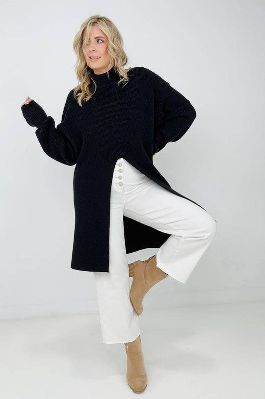 Mara Mockneck Front Slit Sweater - Shell Design Boutique