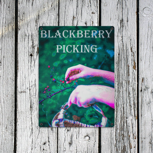 Picking Blackberries Metal Tin Sign - 12 x 16
