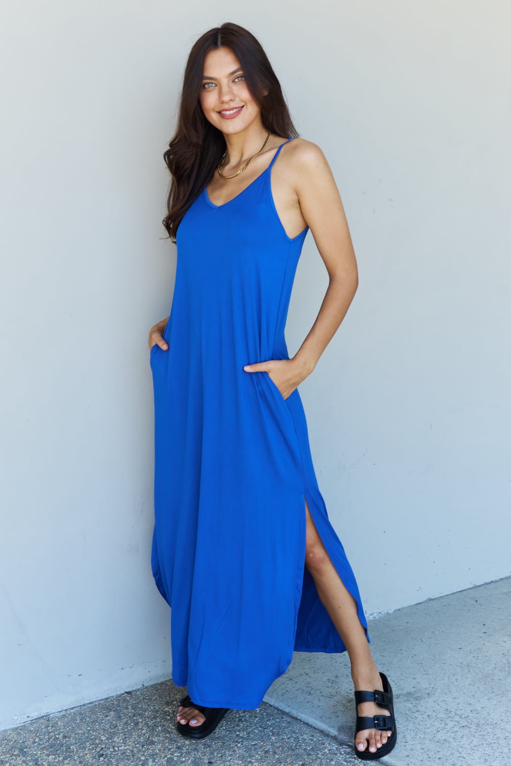 Cami Side Slit Maxi Dress in Royal Blue up to 3XL - Shell Design Boutique